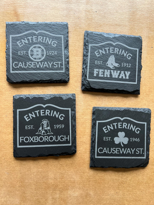 Boston Sports "Entering" Slate Coaster Set - Patriots, Red Sox, Celtics, Bruins