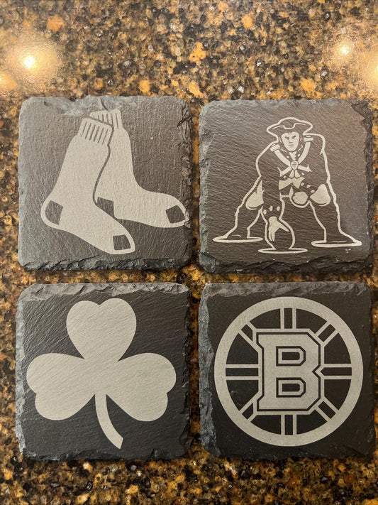 Boston Sports - 4 Pack Slate Coasters - New England Patriots, Red Sox, Celtics, Bruins