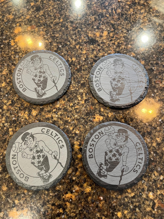 Boston Celtics - 4 Pack Slate Coasters Set - Gift for Celtics Fan - Round Slate Coasters
