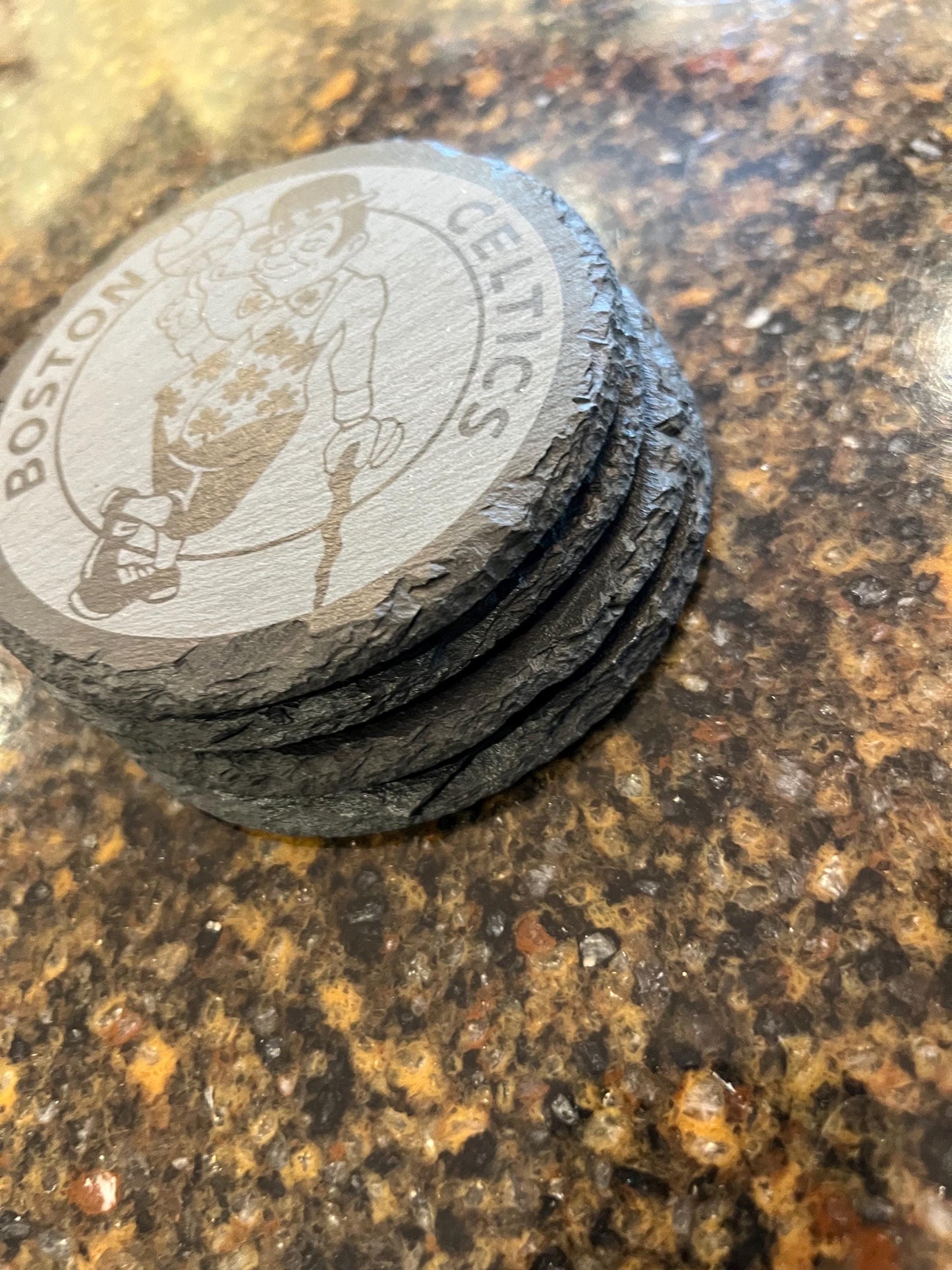 Boston Celtics - 4 Pack Slate Coasters Set - Gift for Celtics Fan - Round Slate Coasters