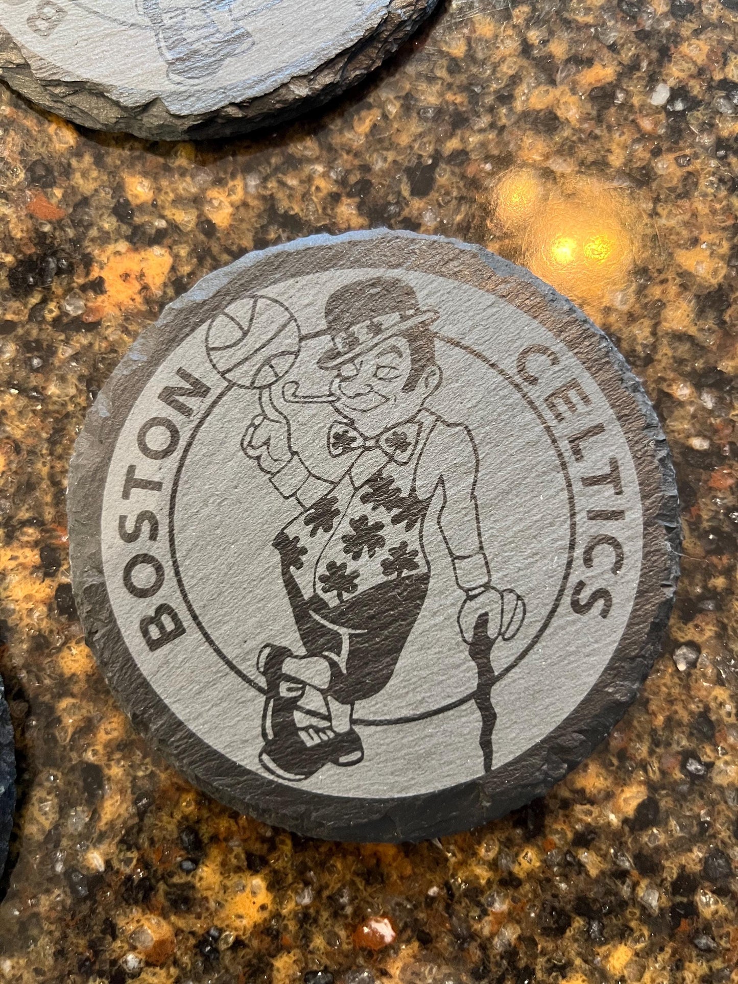 Boston Celtics - 4 Pack Slate Coasters Set - Gift for Celtics Fan - Round Slate Coasters