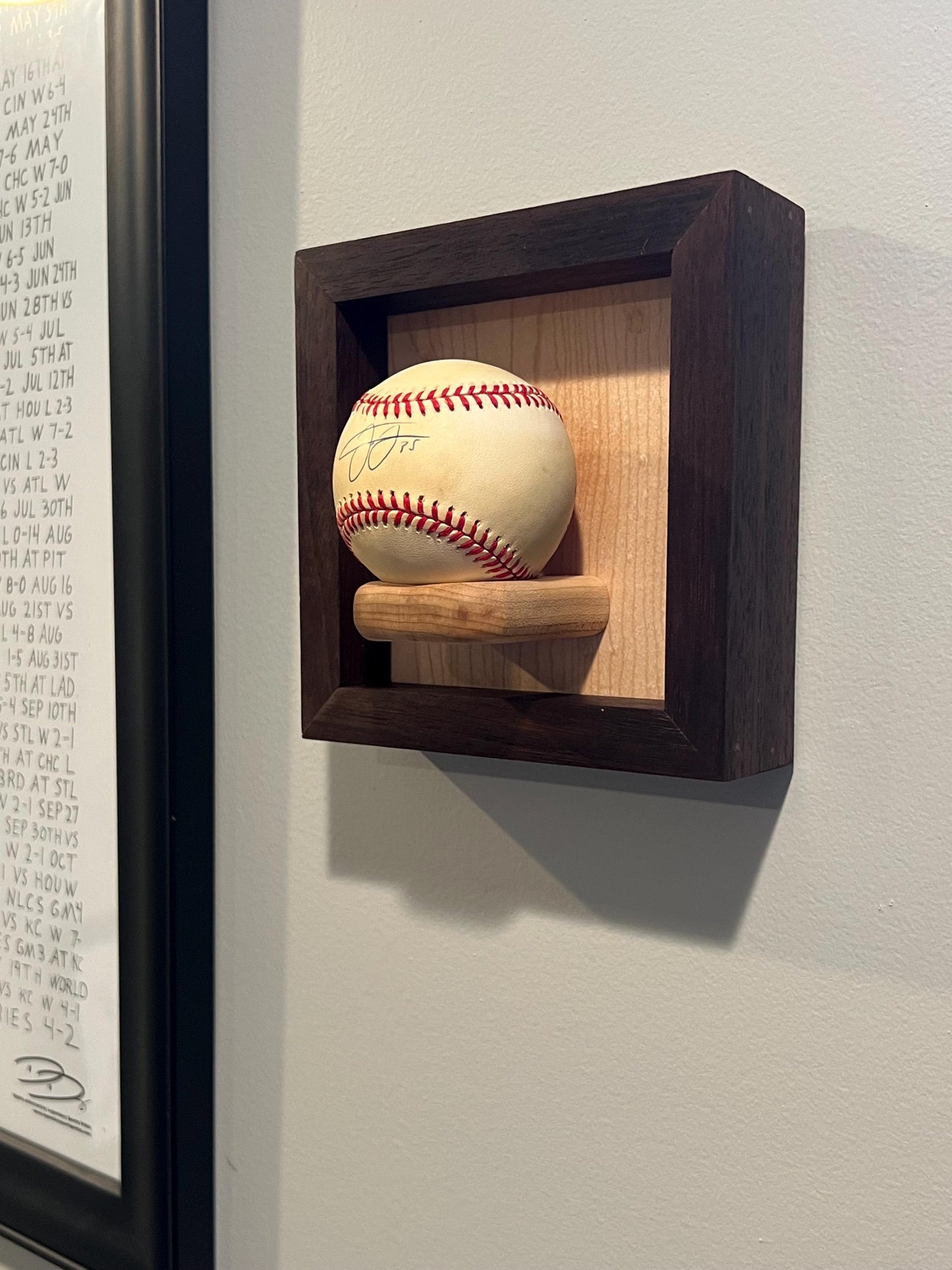 Baseball Floating Display Shelf - Wall Mounted or Freestanding - Handmade with Solid Maple and Walnut Hardwood - Autographed Ball Display