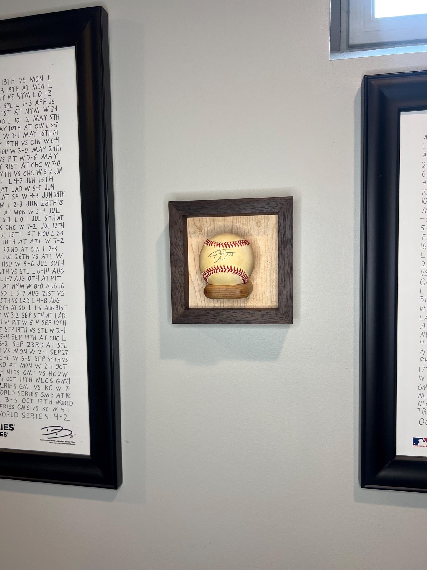 Baseball Floating Display Shelf - Wall Mounted or Freestanding - Handmade with Solid Maple and Walnut Hardwood - Autographed Ball Display