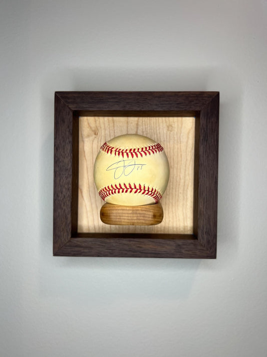 Baseball Floating Display Shelf - Wall Mounted or Freestanding - Handmade with Solid Maple and Walnut Hardwood - Autographed Ball Display