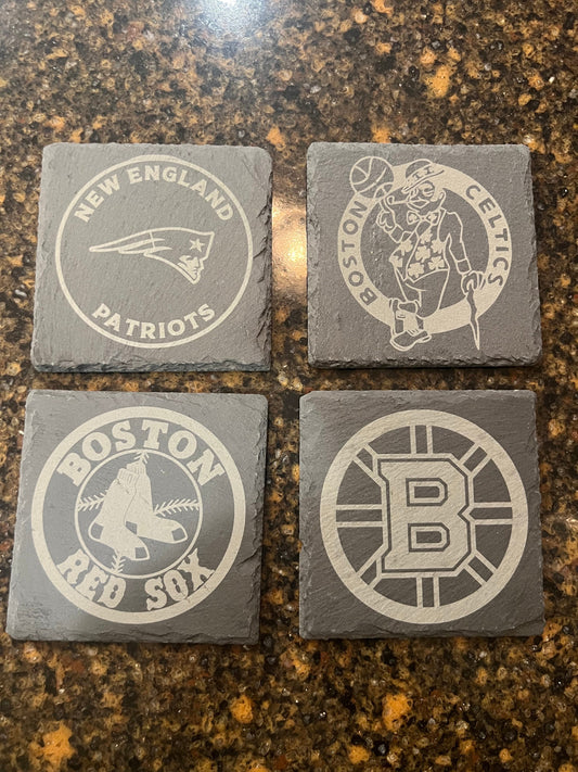 Boston Sports - 4 Pack Slate Coasters - New England Patriots, Red Sox, Celtics, Bruins