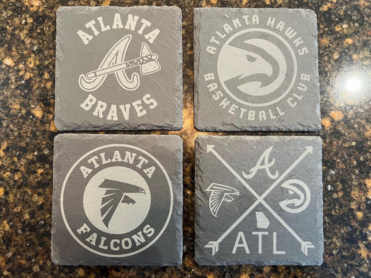 Atlanta Sports- 4 Pack Slate Coasters Set - Braves Hawks Falcons